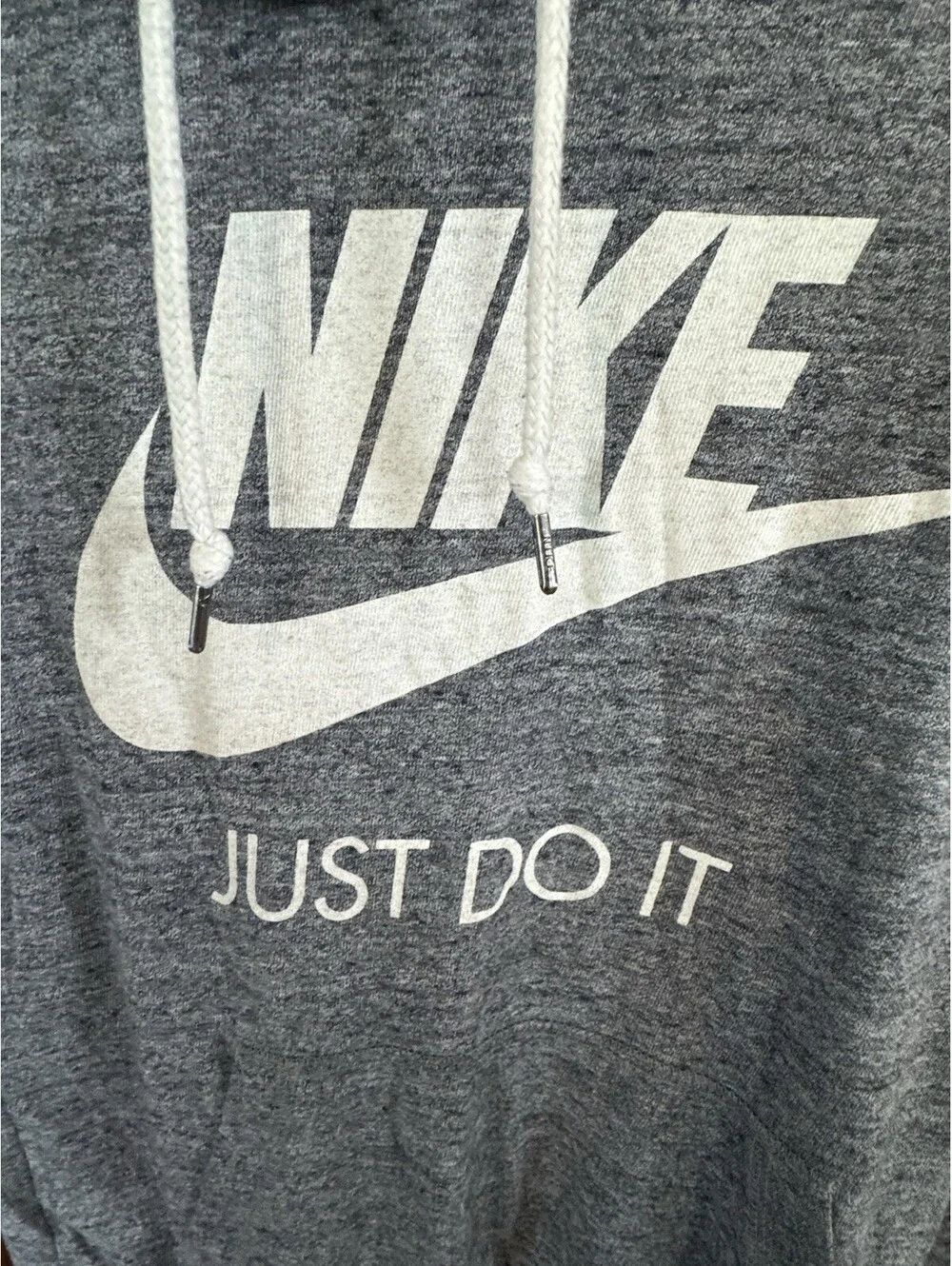 Nike Womens S “Gym Vintage” Hoodie Carbon Heather Just Do It Swoosh 823701-091